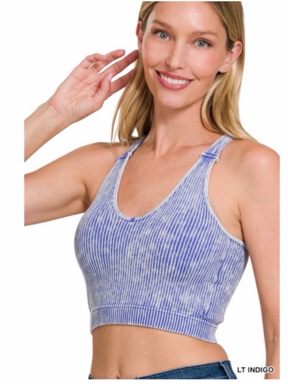 Zenana  LT Indigo Ribbed Tank Bralette